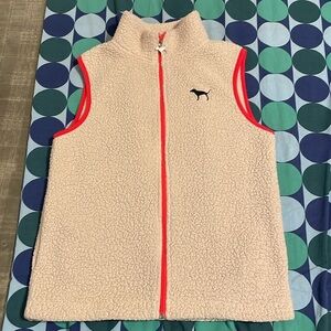 Victoria’s Secret Beige Sherpa Vest with Red Trim